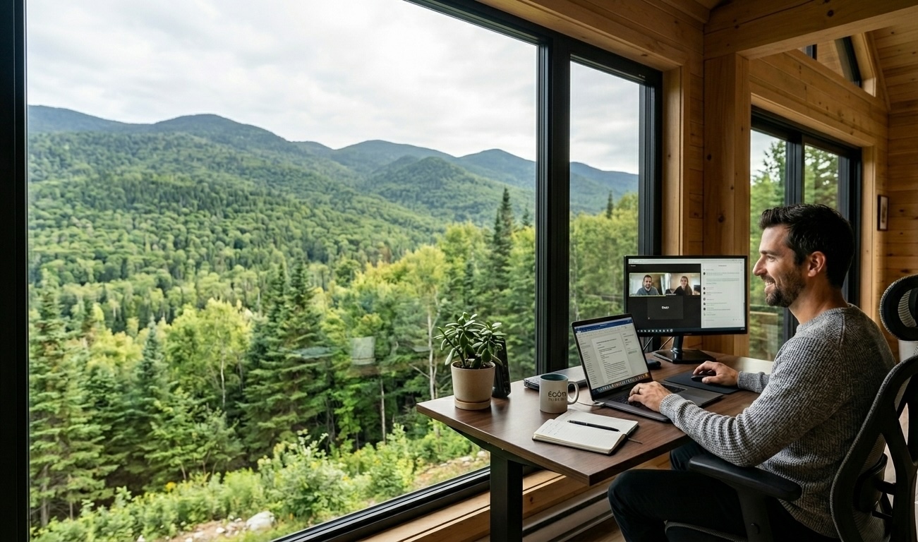 Télétravail bureau avec vue sur les montagnes à Saint-Côme